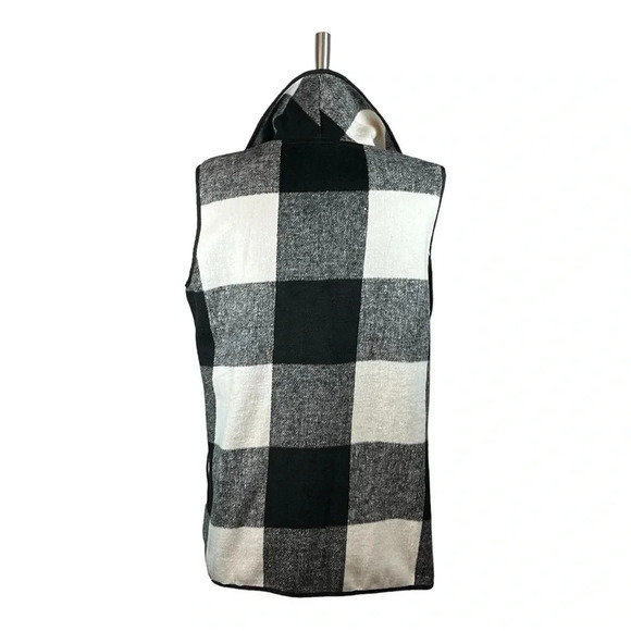 BUFFALO PLAID WATERFALL COLLAR VEST BLACK WHITE WOMEN‎ SIZE SMALL - Picture 8 of 8